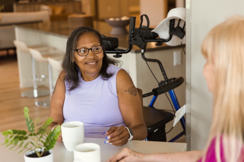 Two residents having a conversation