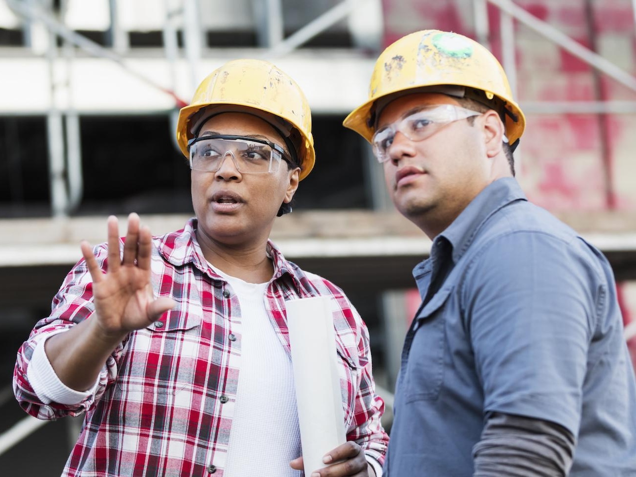 Construction workers having a discussion